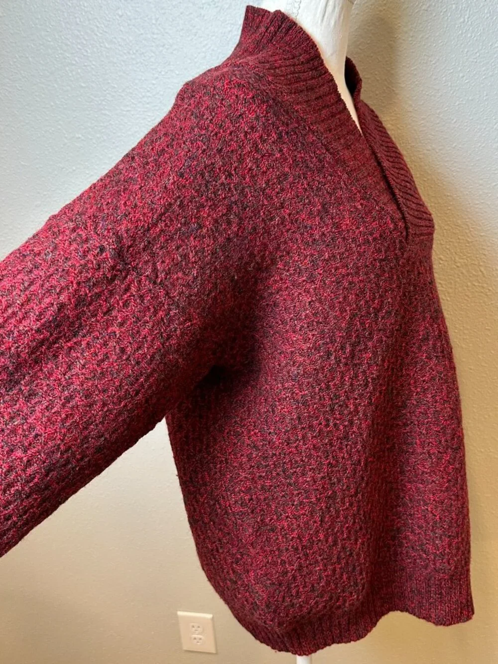 Vintage Crew Clothing Shetland Wool Sweater Large Red Marled Chunky Shawl Neck